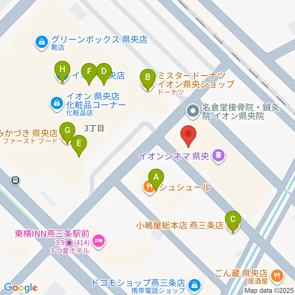 イオンシネマ県央周辺のファミレス・ファーストフード一覧地図