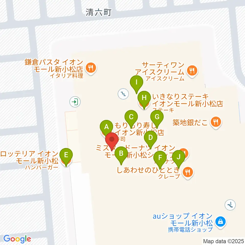 イオンシネマ新小松周辺のファミレス・ファーストフード一覧地図