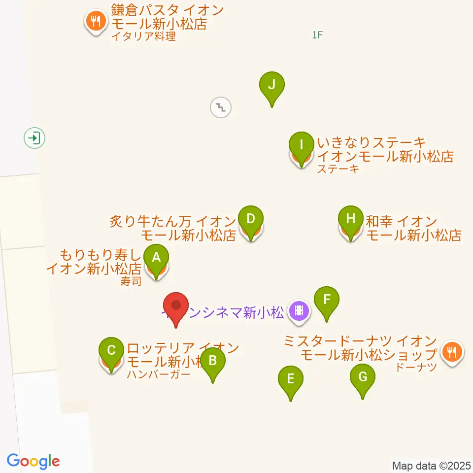 イオンシネマ新小松周辺のファミレス・ファーストフード一覧地図
