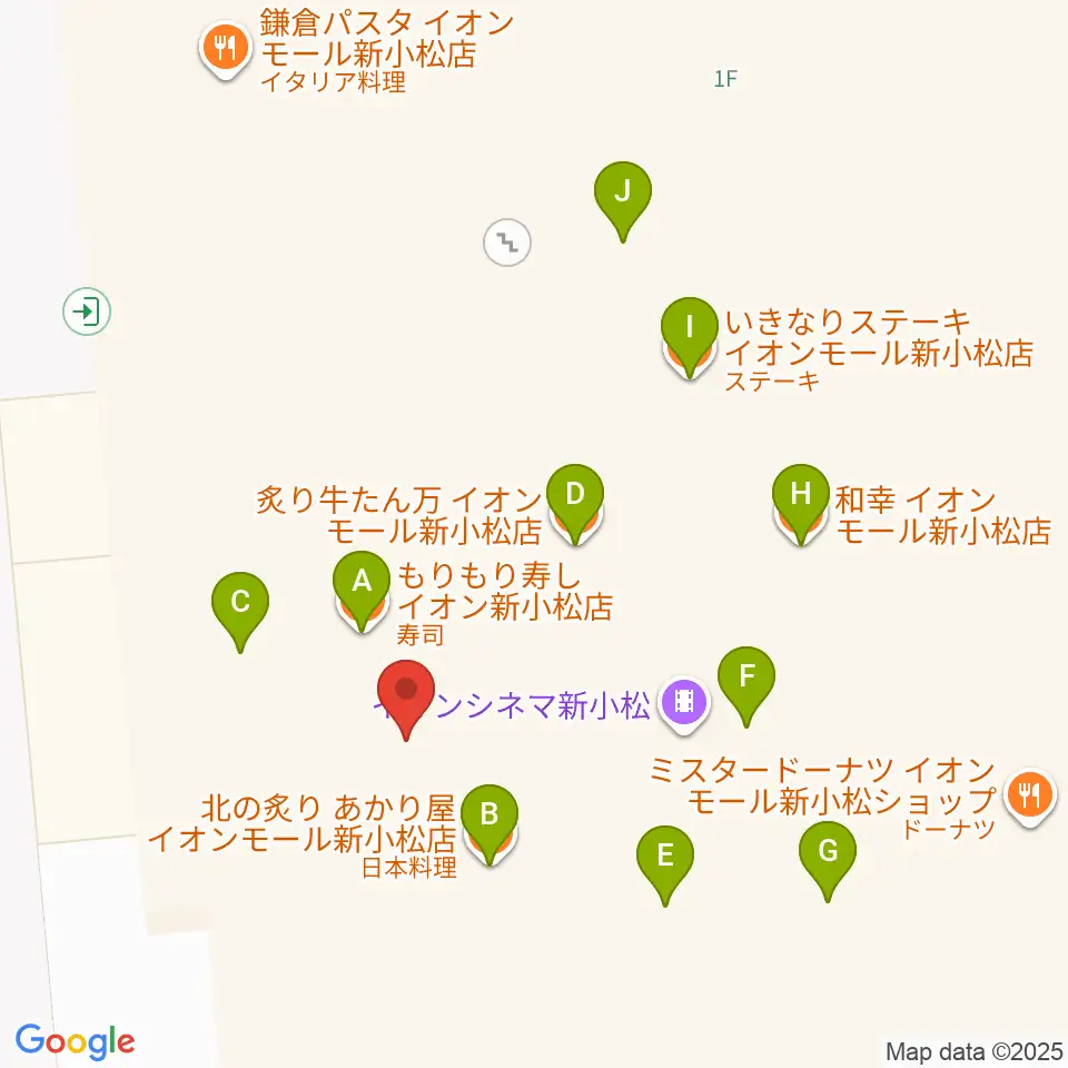 イオンシネマ新小松周辺のファミレス・ファーストフード一覧地図