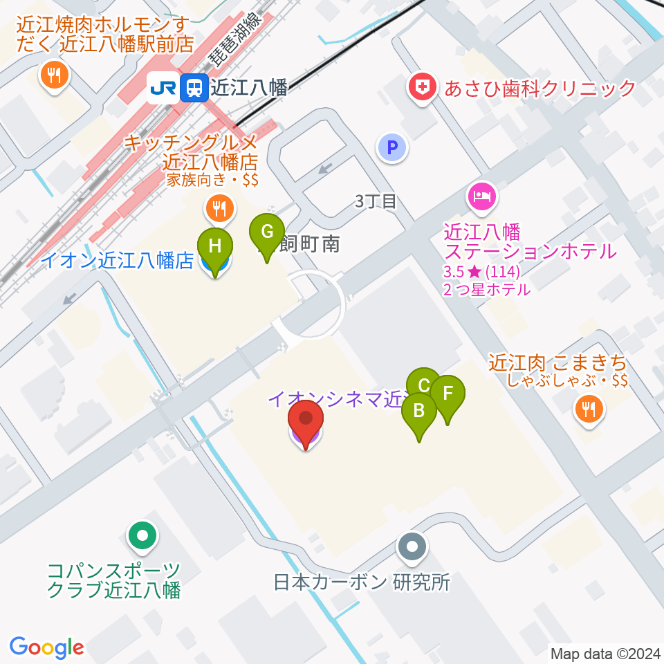 イオンシネマ近江八幡周辺のファミレス・ファーストフード一覧地図