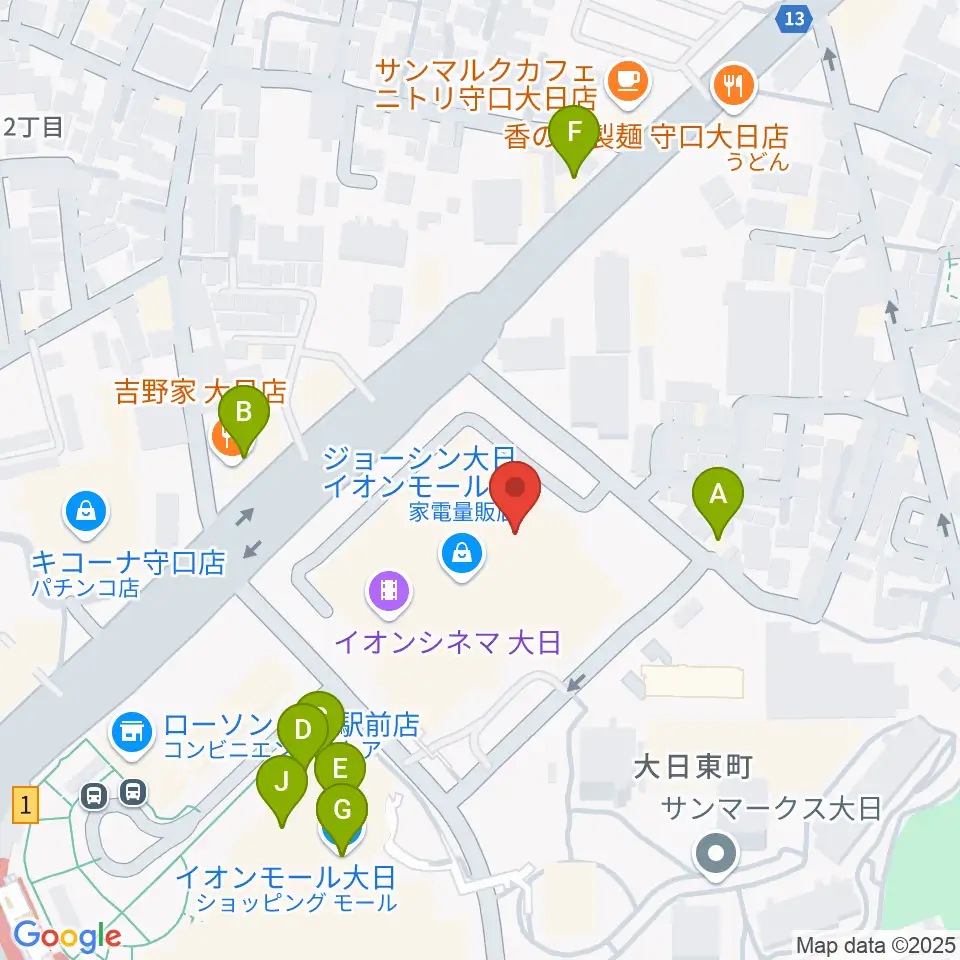 イオンシネマ大日周辺のファミレス・ファーストフード一覧地図