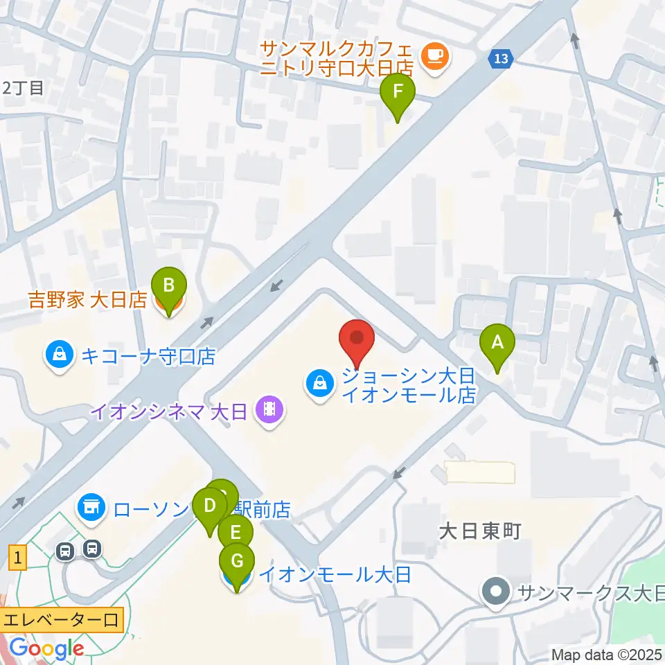 イオンシネマ大日周辺のファミレス・ファーストフード一覧地図