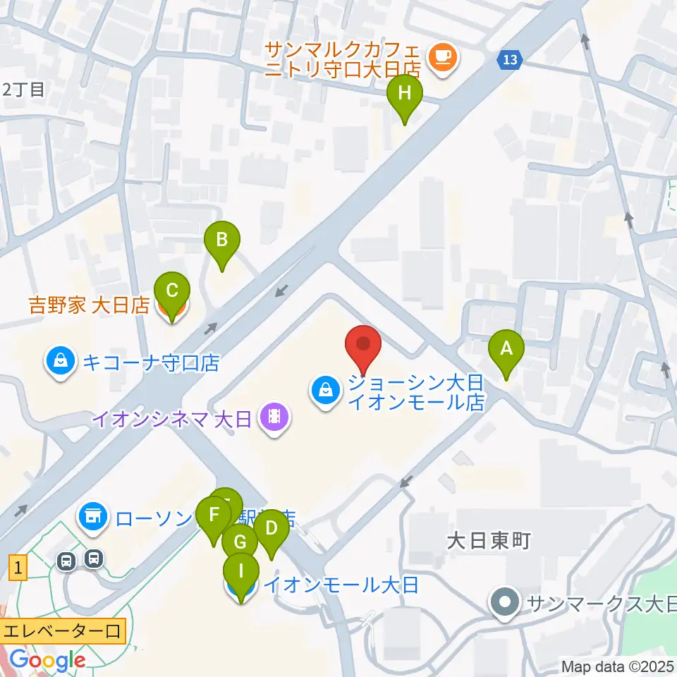 イオンシネマ大日周辺のファミレス・ファーストフード一覧地図