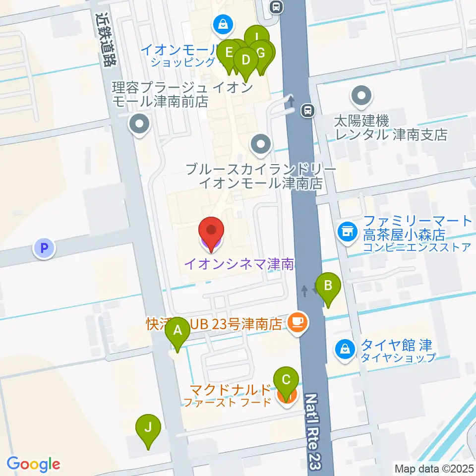 イオンシネマ津南周辺のファミレス・ファーストフード一覧地図