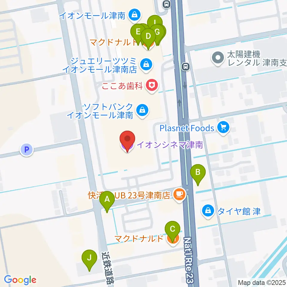 イオンシネマ津南周辺のファミレス・ファーストフード一覧地図