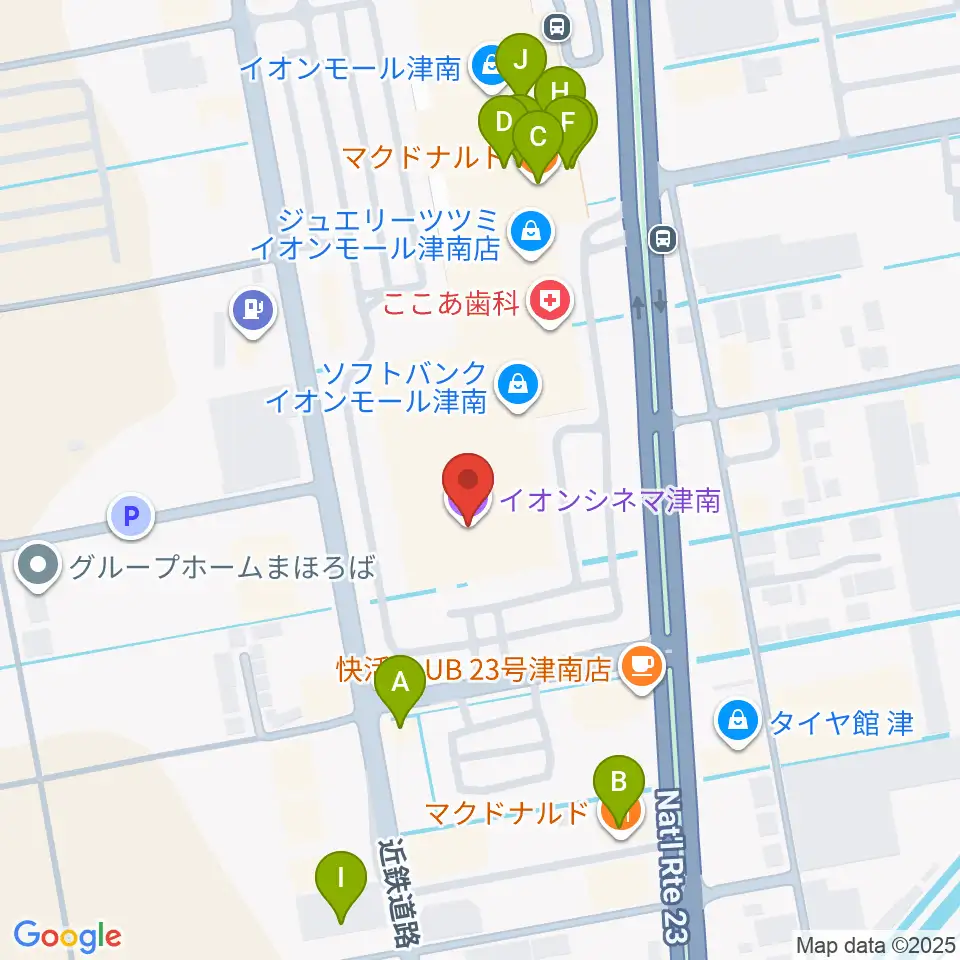イオンシネマ津南周辺のファミレス・ファーストフード一覧地図