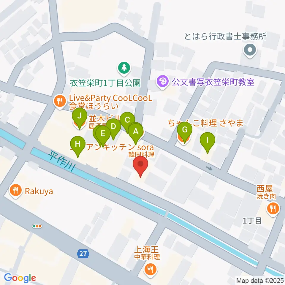 スタジオバックビート周辺のファミレス・ファーストフード一覧地図