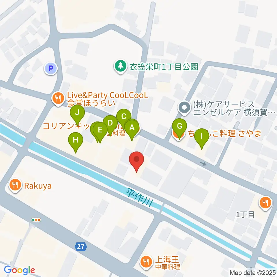 スタジオバックビート周辺のファミレス・ファーストフード一覧地図