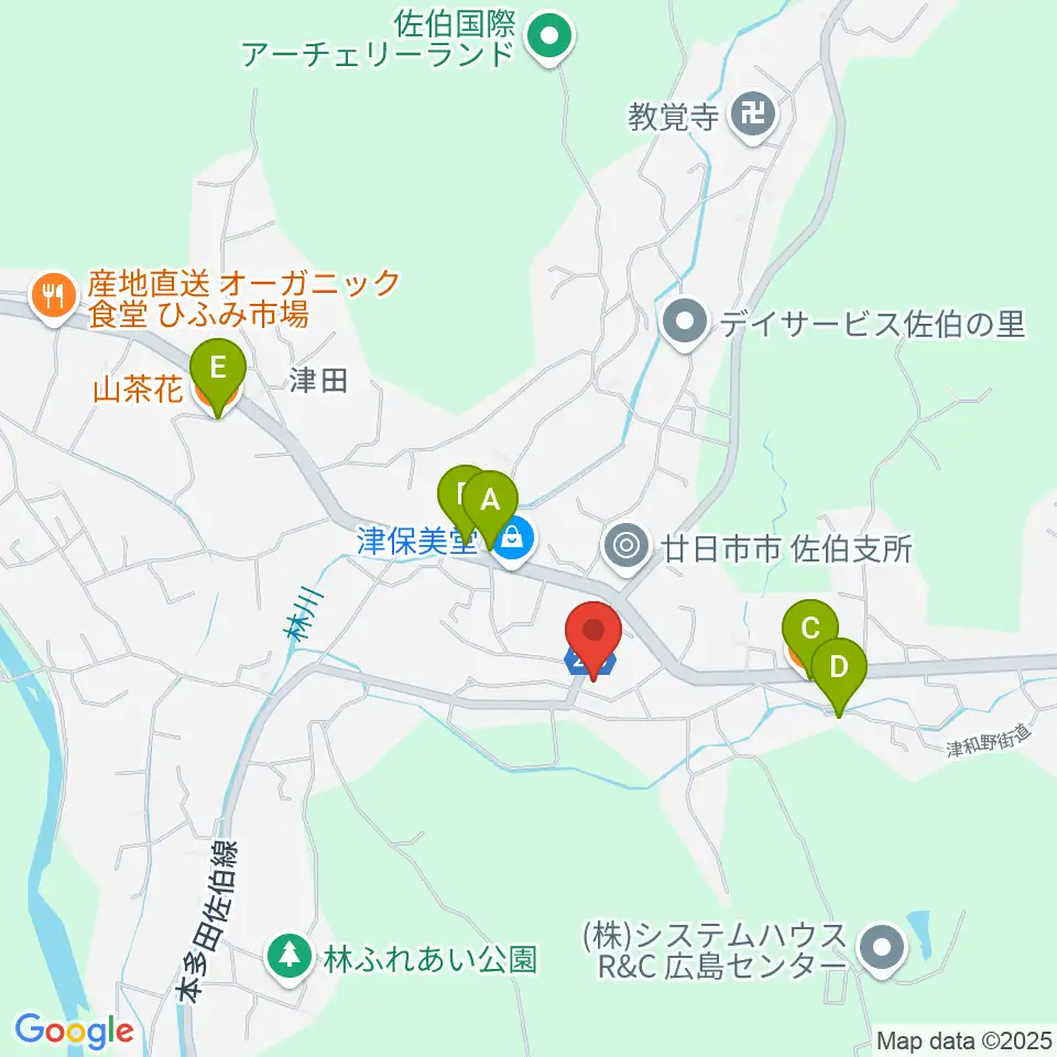 廿日市市さいき文化ホール周辺のファミレス・ファーストフード一覧地図