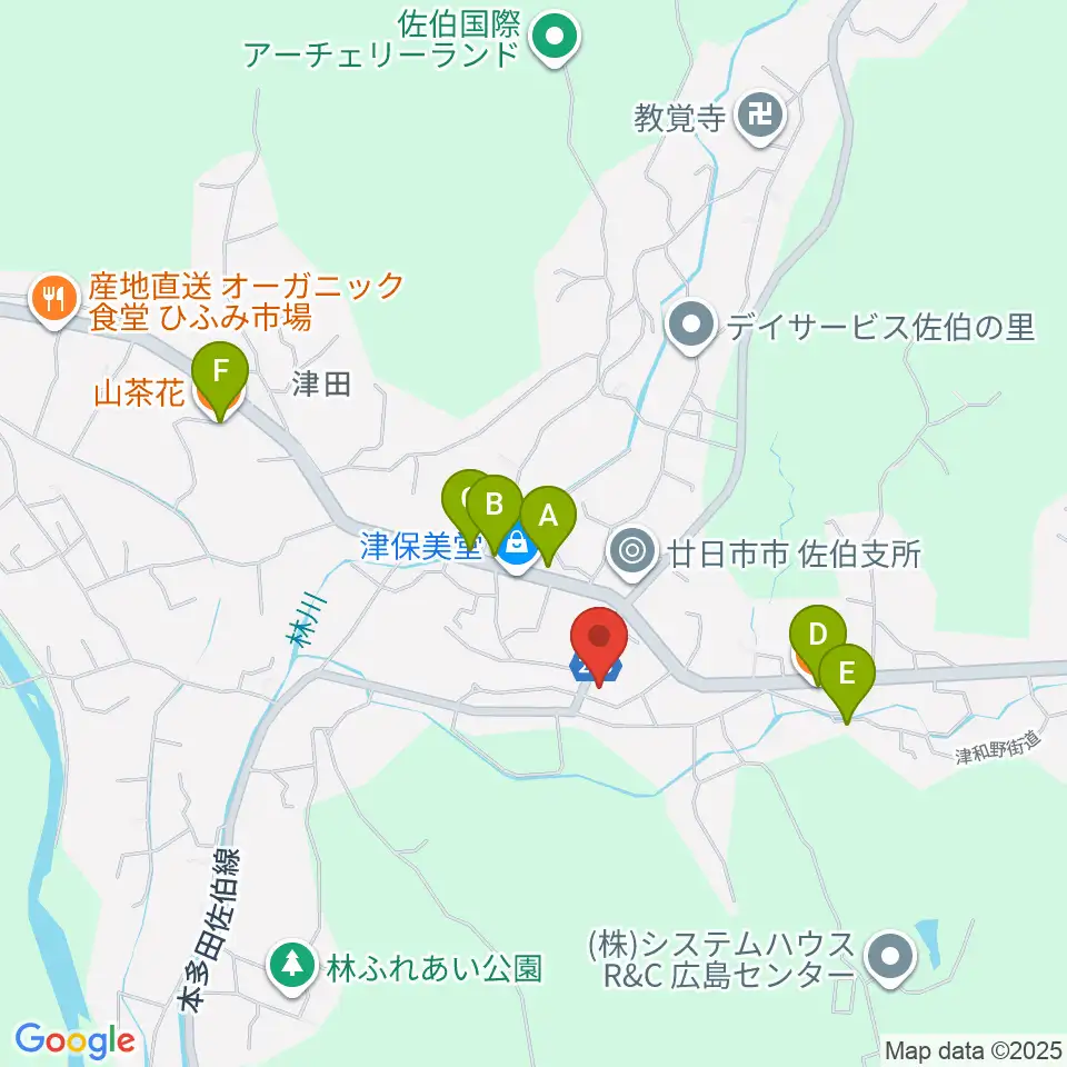 廿日市市さいき文化ホール周辺のファミレス・ファーストフード一覧地図