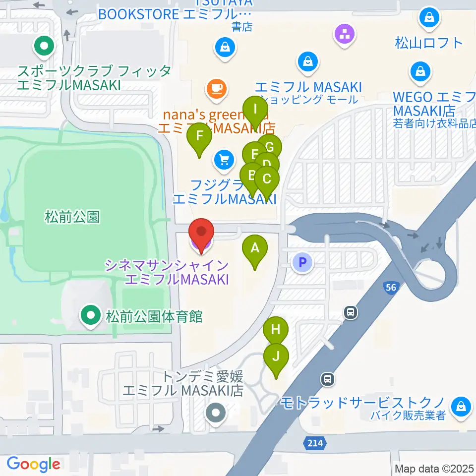 シネマサンシャインエミフルMASAKI周辺のファミレス・ファーストフード一覧地図