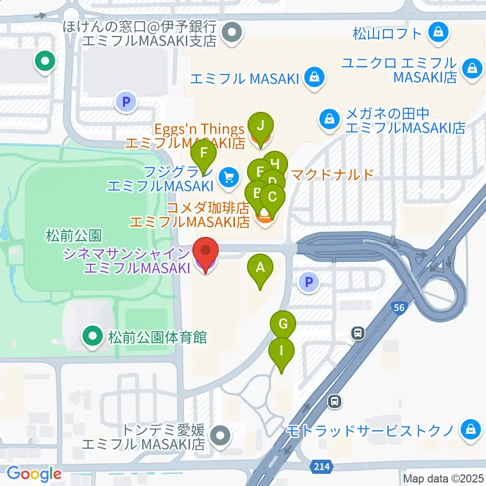 シネマサンシャインエミフルMASAKI周辺のファミレス・ファーストフード一覧地図