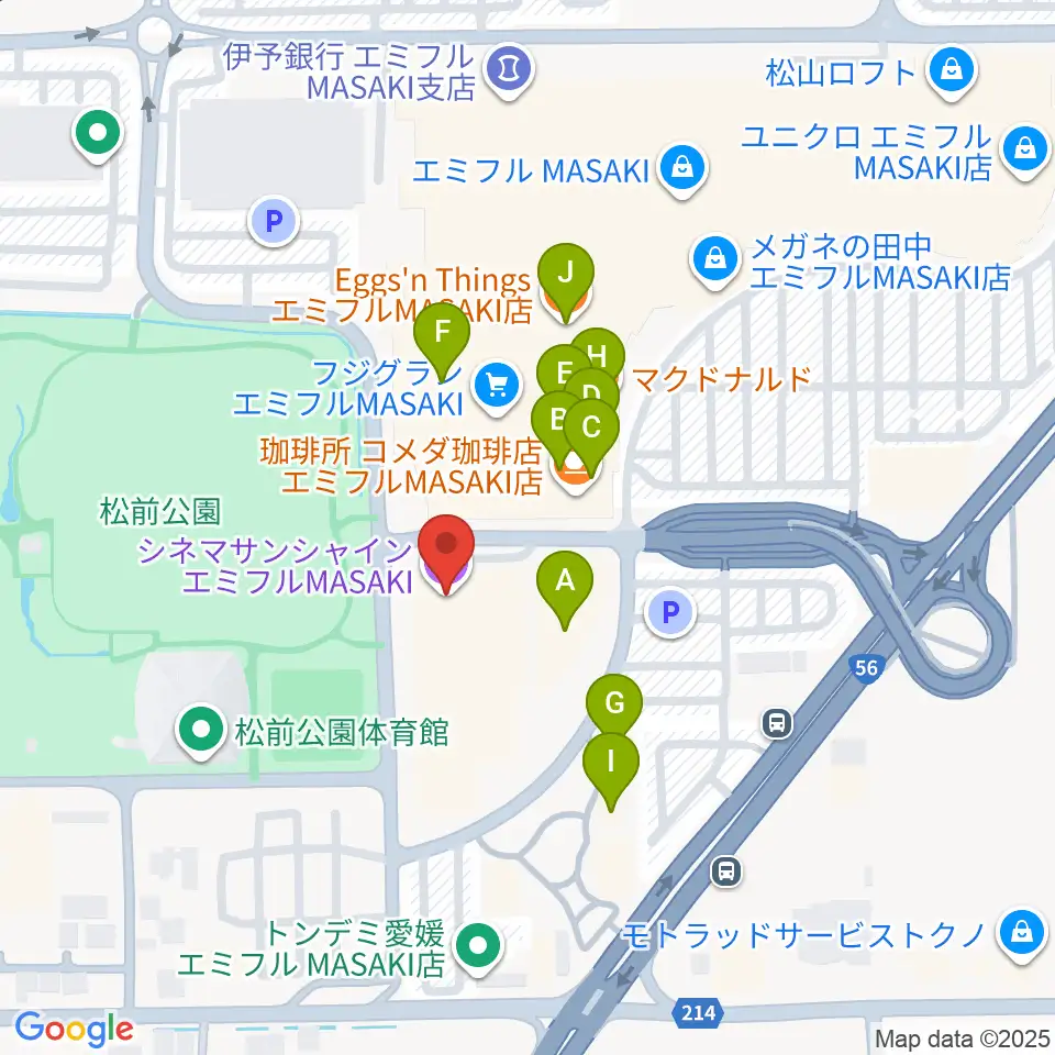 シネマサンシャインエミフルMASAKI周辺のファミレス・ファーストフード一覧地図