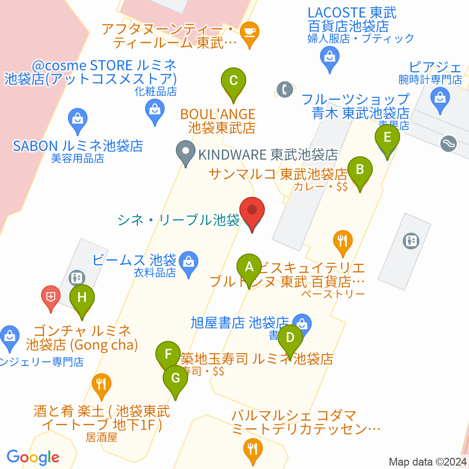 シネ・リーブル池袋周辺のファミレス・ファーストフード一覧地図