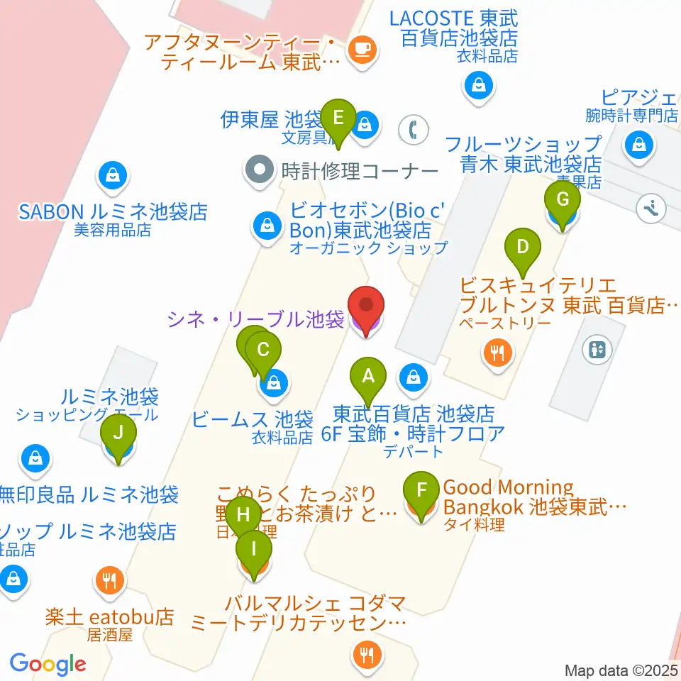 シネ・リーブル池袋周辺のファミレス・ファーストフード一覧地図