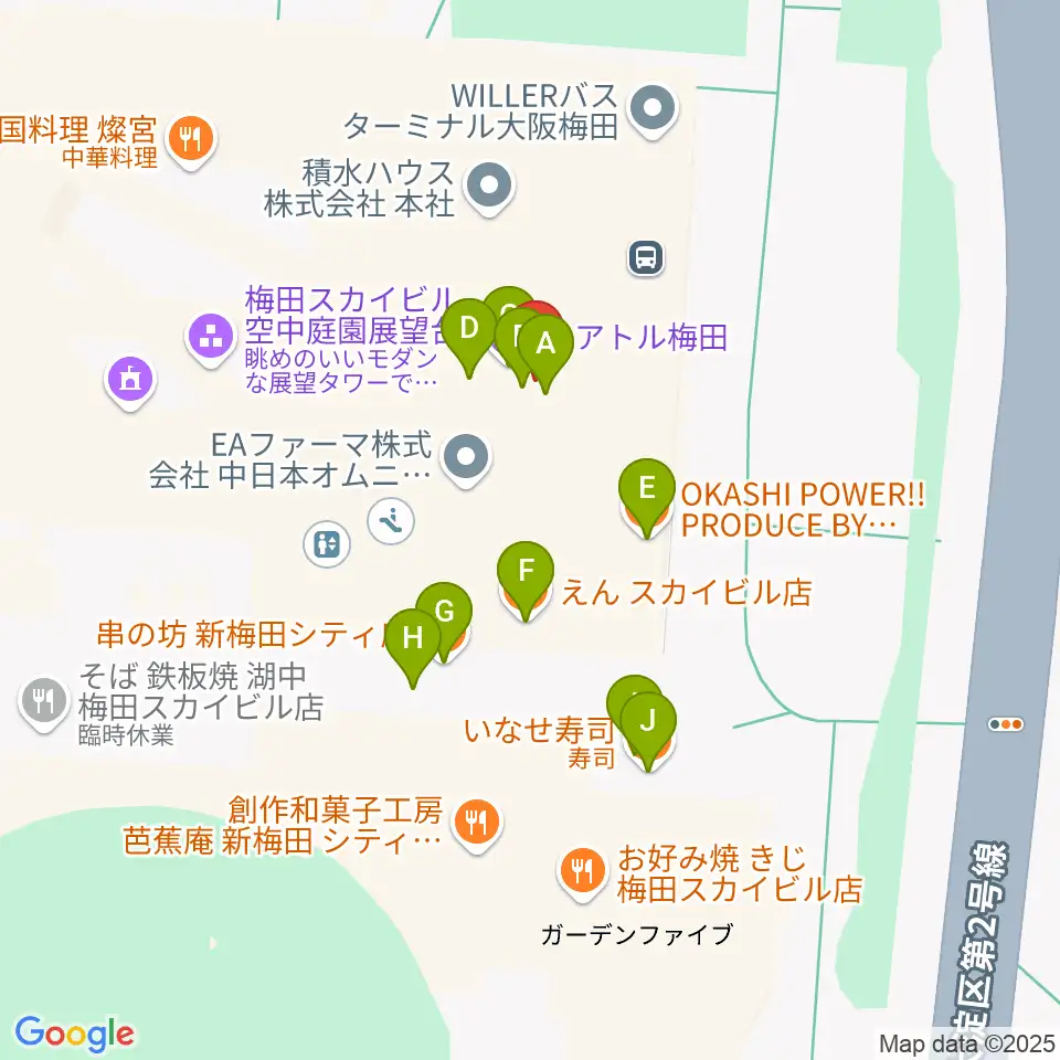 テアトル梅田周辺のファミレス・ファーストフード一覧地図