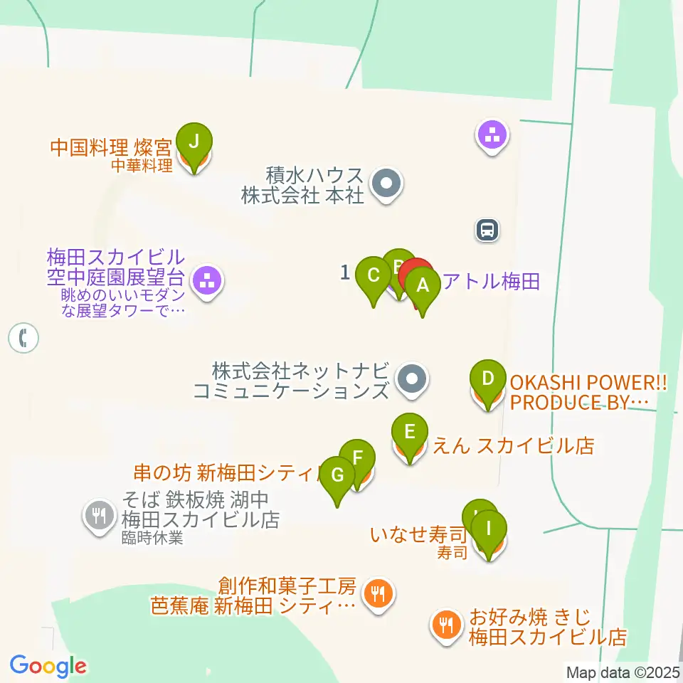 テアトル梅田周辺のファミレス・ファーストフード一覧地図