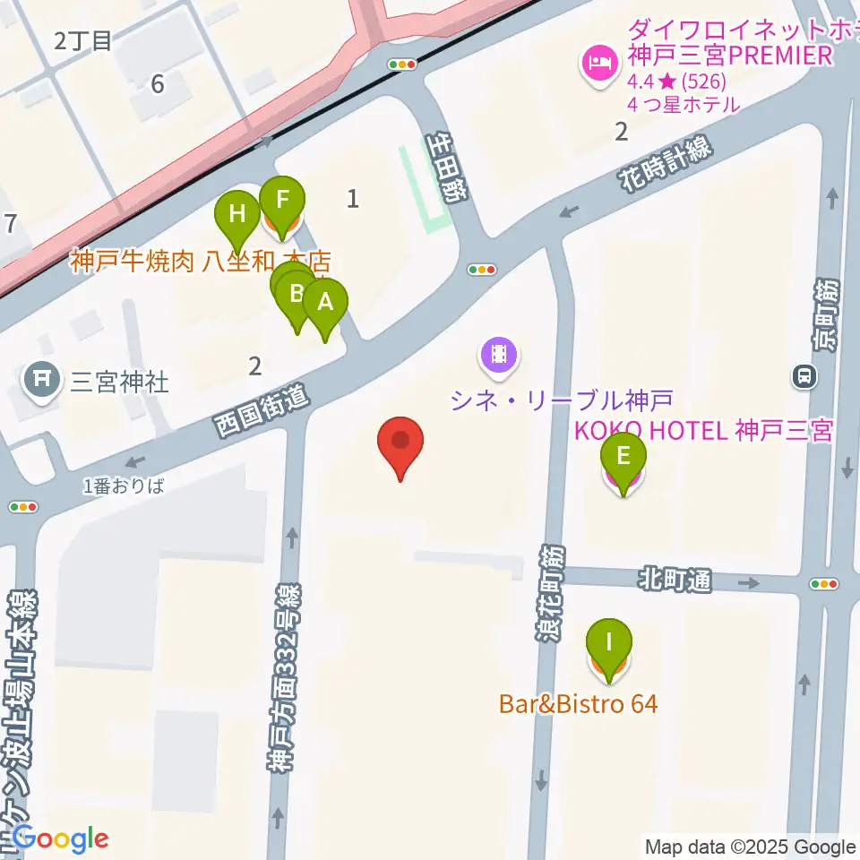 シネ・リーブル神戸周辺のファミレス・ファーストフード一覧地図