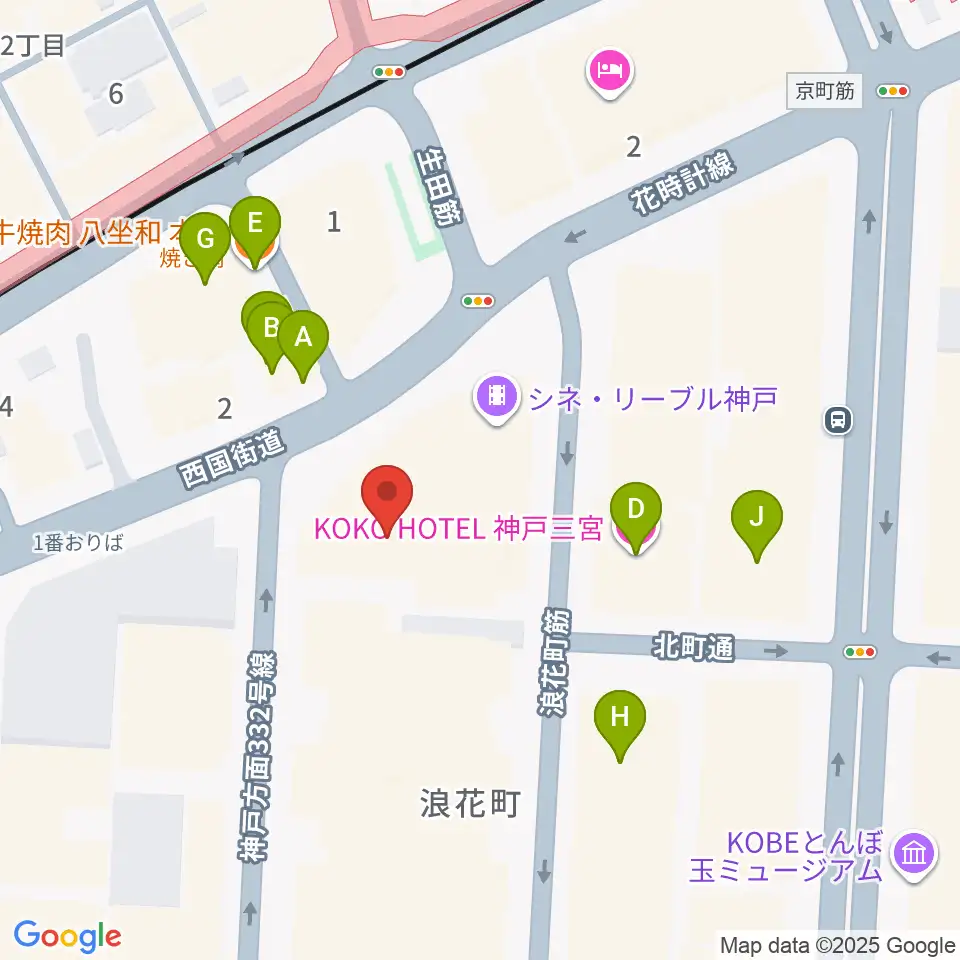 シネ・リーブル神戸周辺のファミレス・ファーストフード一覧地図