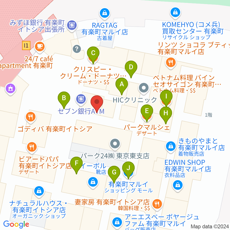 ヒューマントラストシネマ有楽町周辺のファミレス・ファーストフード一覧地図