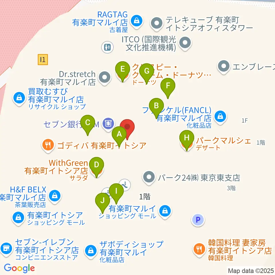 ヒューマントラストシネマ有楽町周辺のファミレス・ファーストフード一覧地図