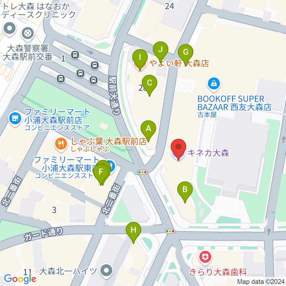 キネカ大森周辺のファミレス・ファーストフード一覧地図