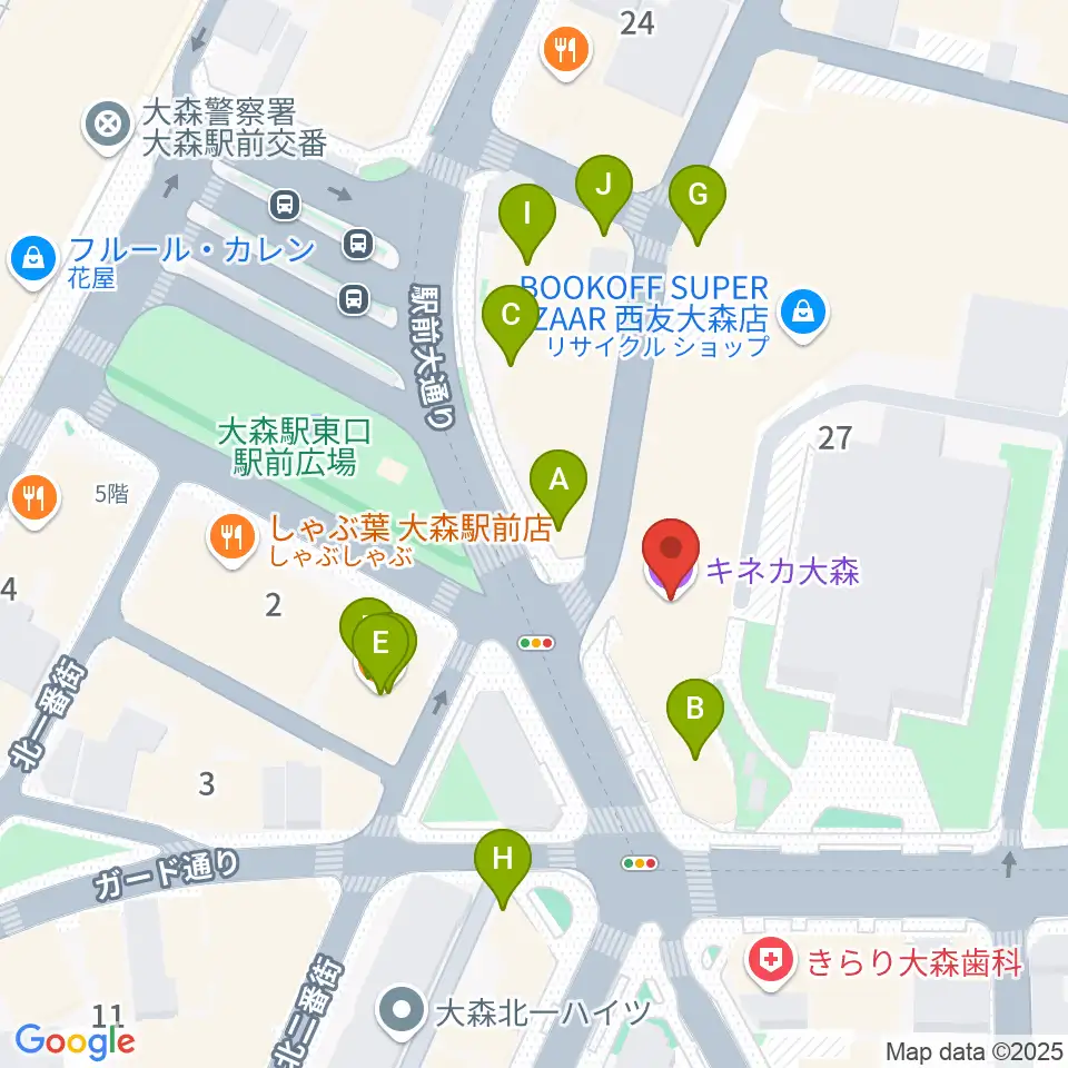 キネカ大森周辺のファミレス・ファーストフード一覧地図