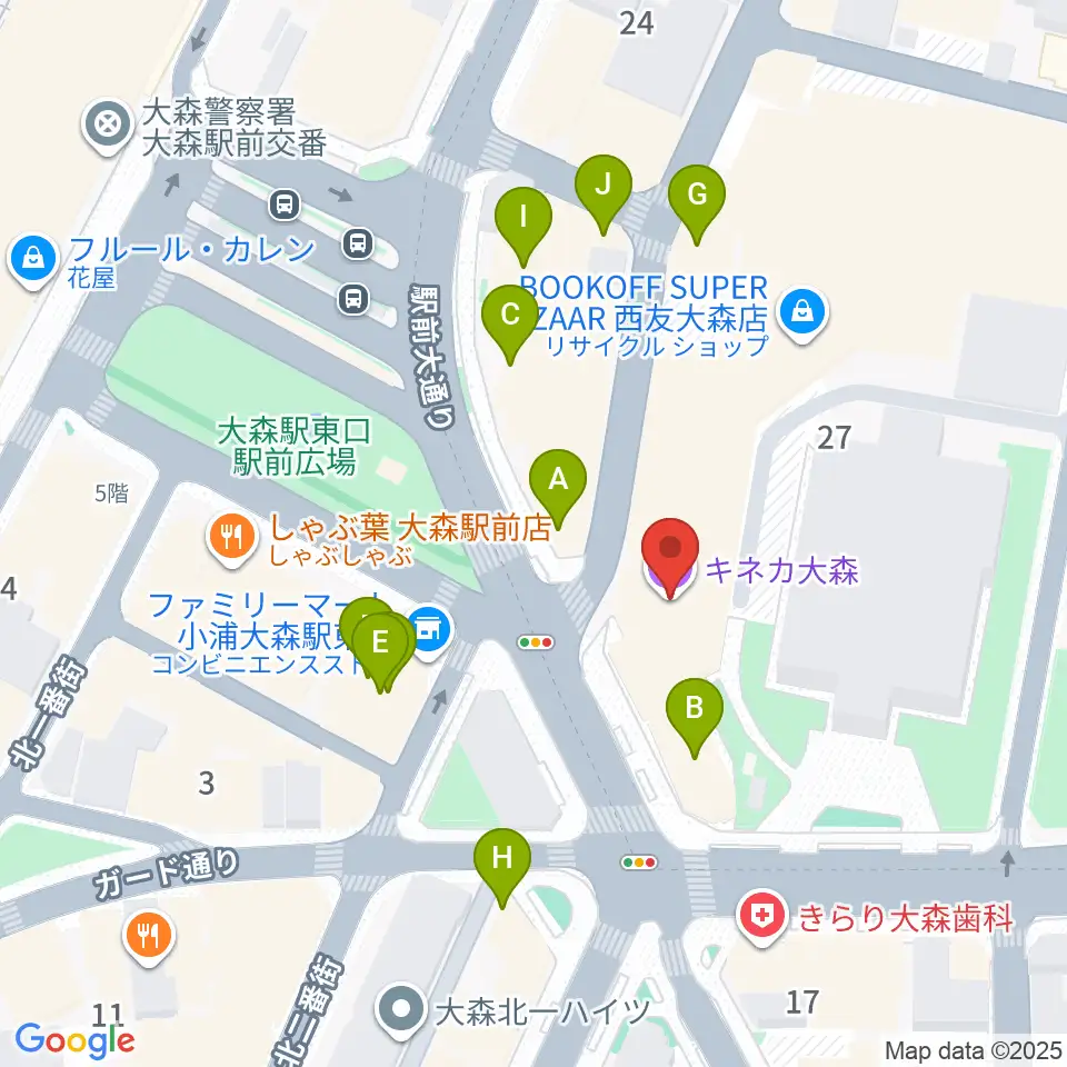キネカ大森周辺のファミレス・ファーストフード一覧地図