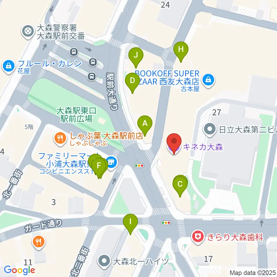 キネカ大森周辺のファミレス・ファーストフード一覧地図