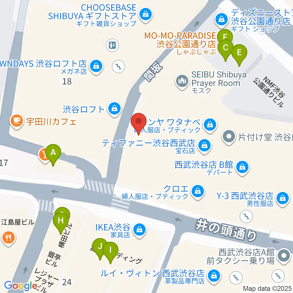 渋谷シネクイント周辺のファミレス・ファーストフード一覧地図