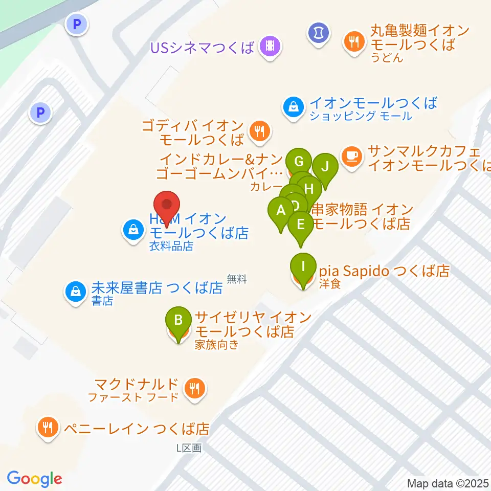 ウインズ・ユーつくば店周辺のファミレス・ファーストフード一覧地図