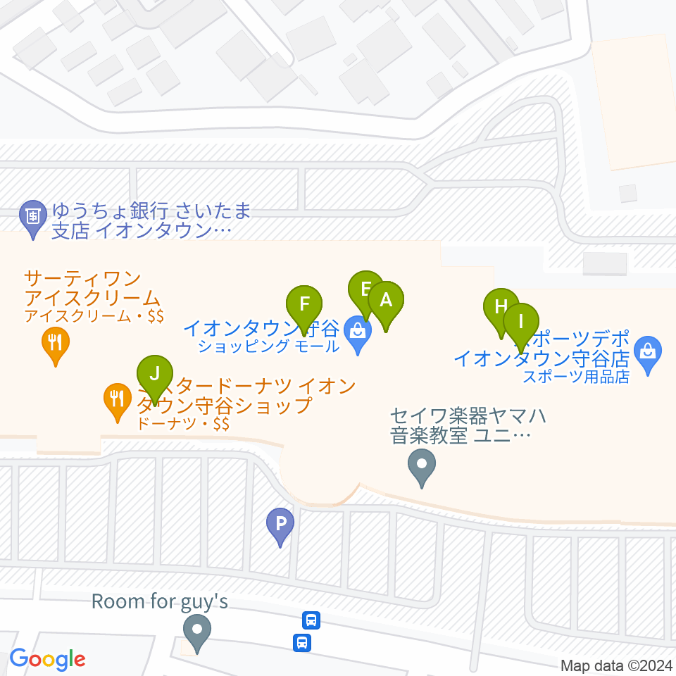 ウインズ・ユー守谷店周辺のファミレス・ファーストフード一覧地図