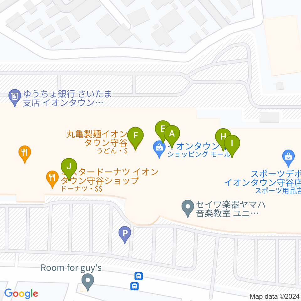 ウインズ・ユー守谷店周辺のファミレス・ファーストフード一覧地図