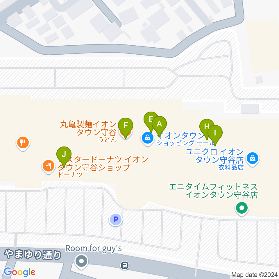 ウインズ・ユー守谷店周辺のファミレス・ファーストフード一覧地図