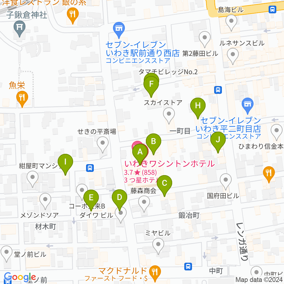 ウインズ・ユーいわき店周辺のファミレス・ファーストフード一覧地図