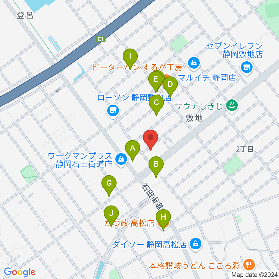 音楽天国・静岡駿河店周辺のファミレス・ファーストフード一覧地図