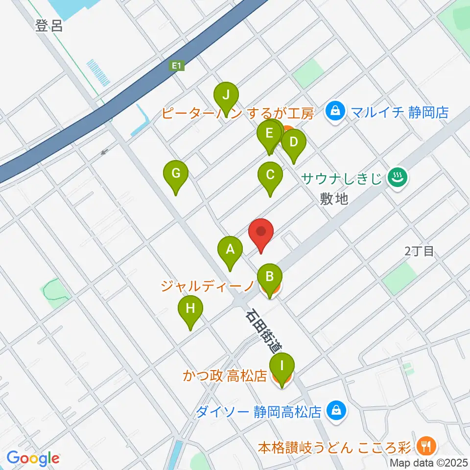 音楽天国・静岡駿河店周辺のファミレス・ファーストフード一覧地図
