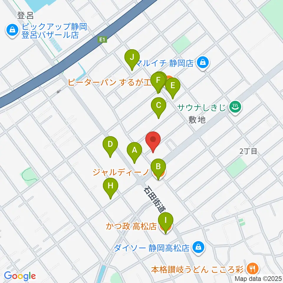 音楽天国・静岡駿河店周辺のファミレス・ファーストフード一覧地図