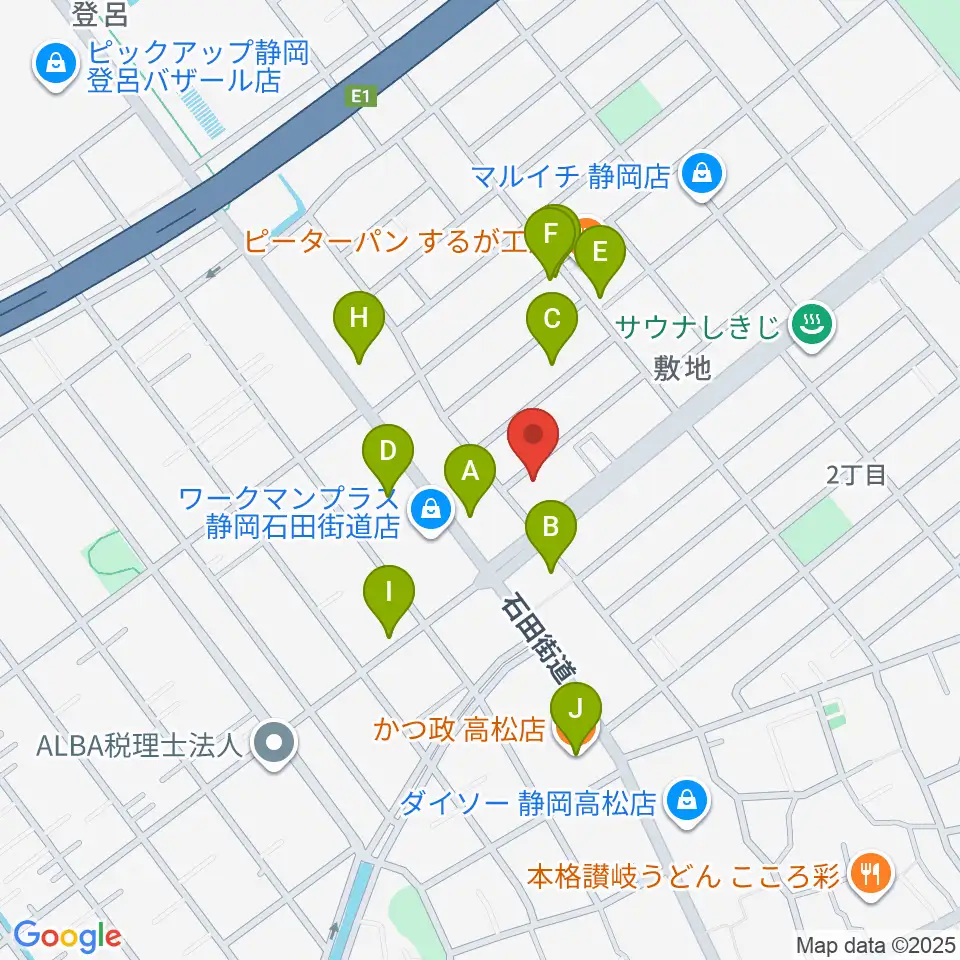 音楽天国・静岡駿河店周辺のファミレス・ファーストフード一覧地図