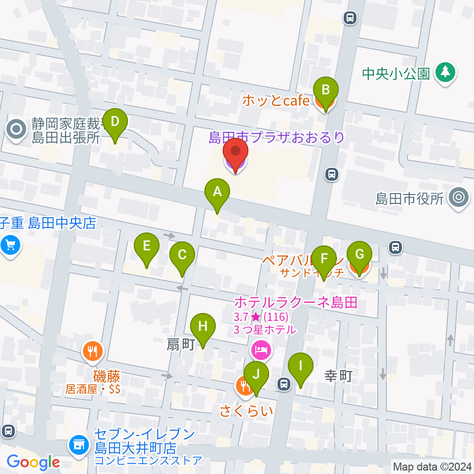 島田市民総合施設プラザおおるり周辺のファミレス・ファーストフード一覧地図