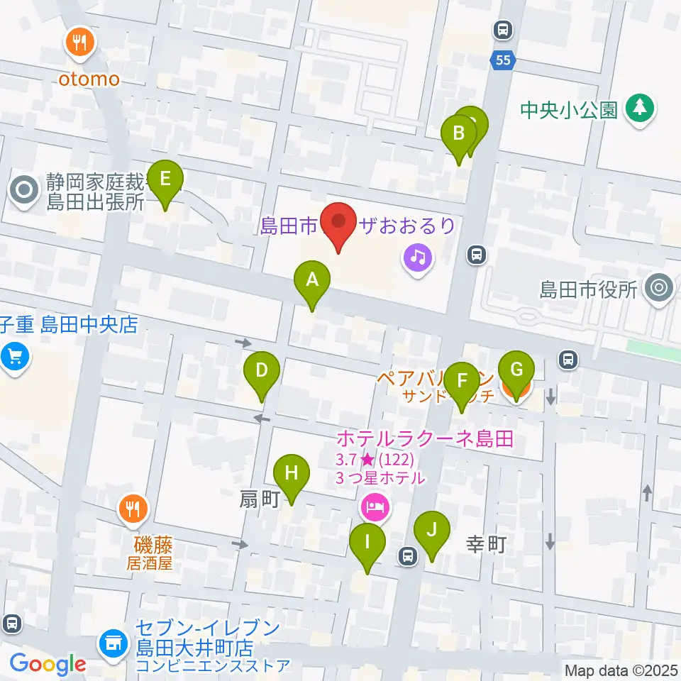 島田市民総合施設プラザおおるり周辺のファミレス・ファーストフード一覧地図