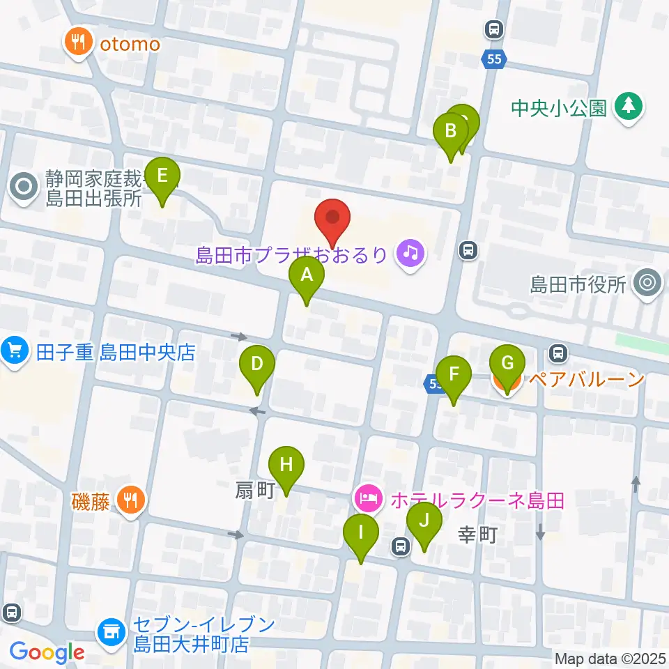 島田市民総合施設プラザおおるり周辺のファミレス・ファーストフード一覧地図