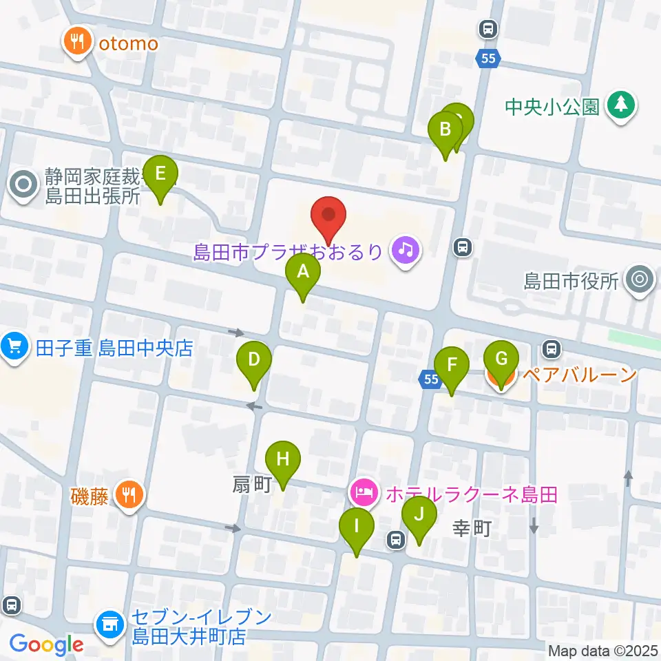 島田市民総合施設プラザおおるり周辺のファミレス・ファーストフード一覧地図
