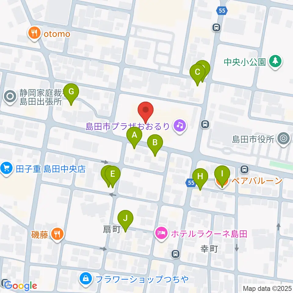 島田市民総合施設プラザおおるり周辺のファミレス・ファーストフード一覧地図