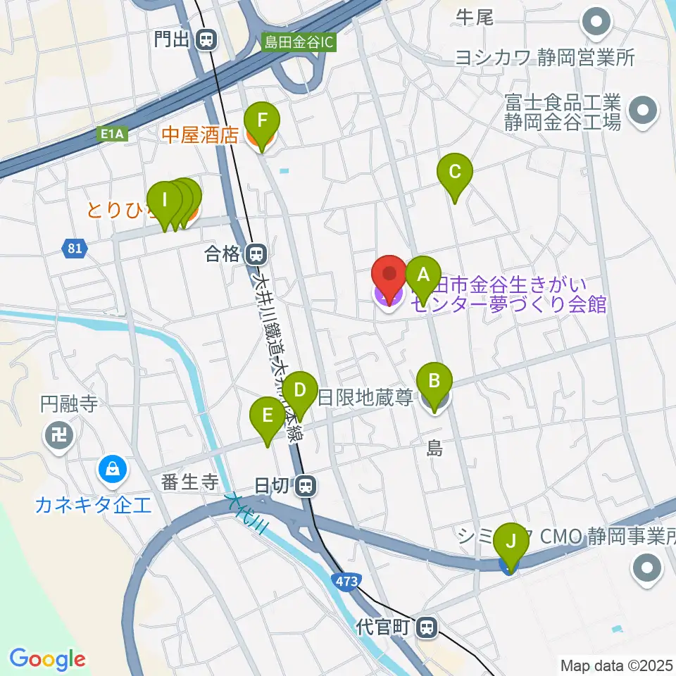 夢づくり会館周辺のファミレス・ファーストフード一覧地図