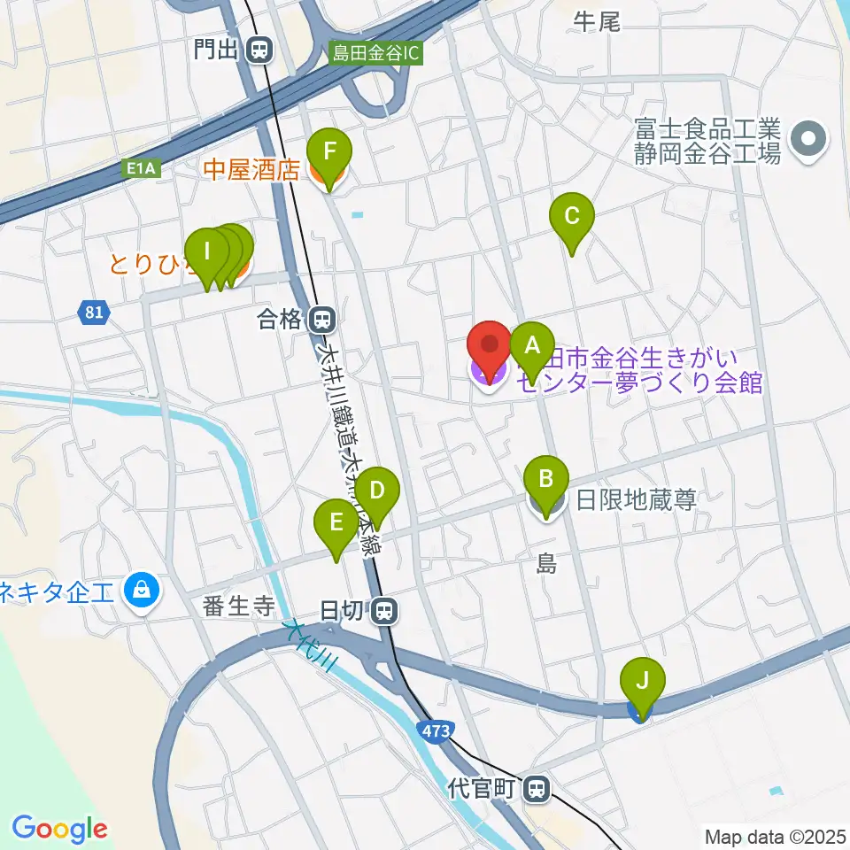 夢づくり会館周辺のファミレス・ファーストフード一覧地図