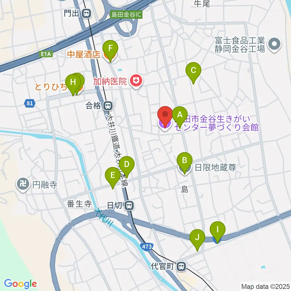 夢づくり会館周辺のファミレス・ファーストフード一覧地図