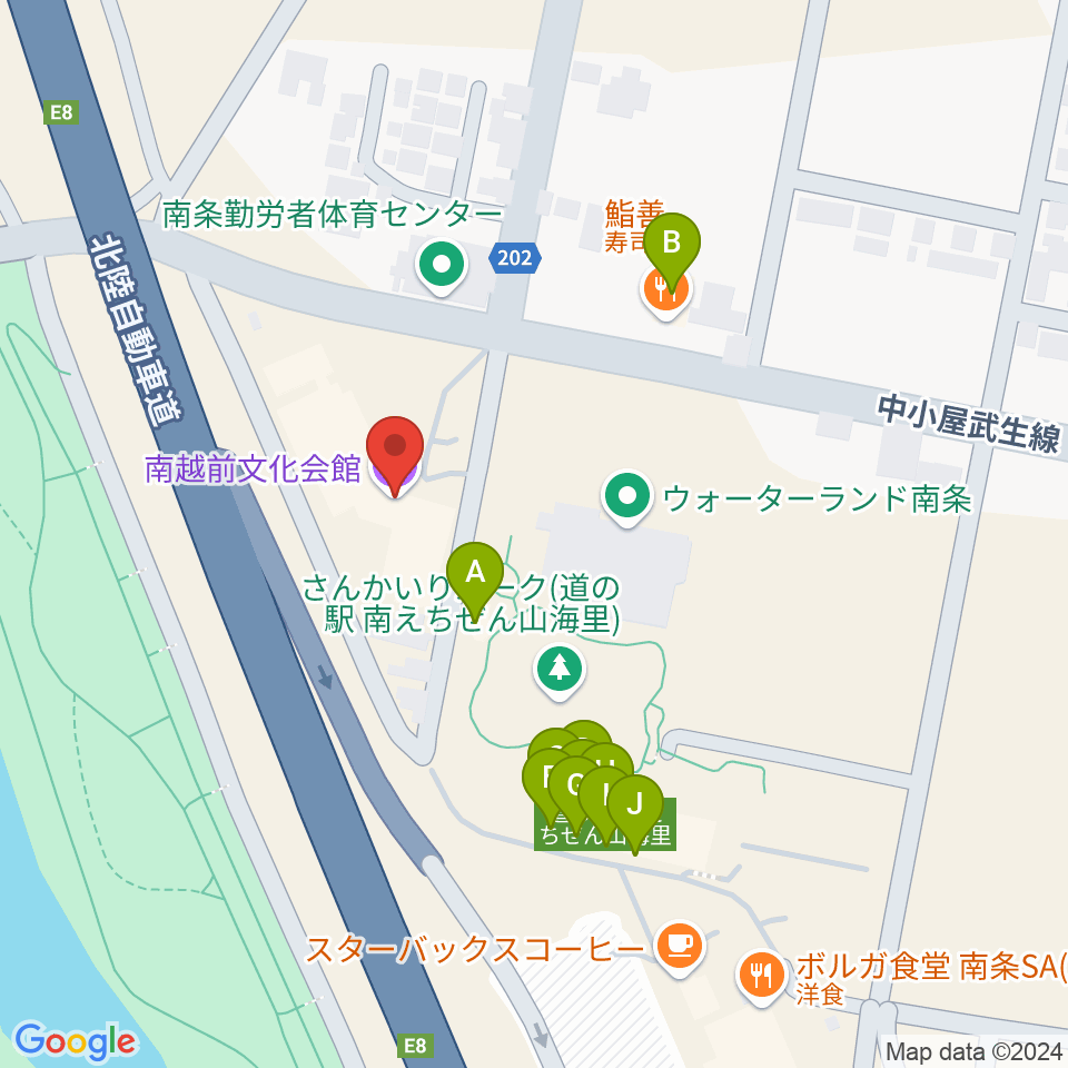 南越前文化会館周辺のファミレス・ファーストフード一覧地図