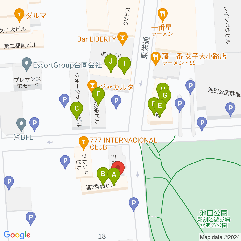 名古屋栄Brushup周辺のファミレス・ファーストフード一覧地図